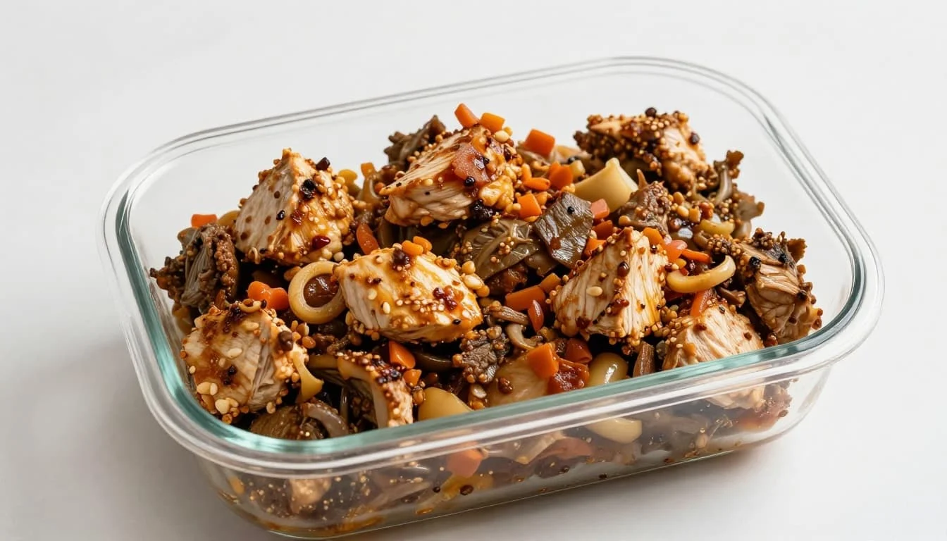 Πόση Πρωτεΐνη Χρειάζεσαι Κάθε Μέρα: Πρακτικός Οδηγός για Αρχάριους 1 Ρεαλιστική φωτογραφία πιάτου με ψητό στήθος κοτόπουλου, μπρόκολο και κινόα σε meal prep τάπερ, φρέσκα λαχανικά δίπλα, φυσικό φως, landscape.