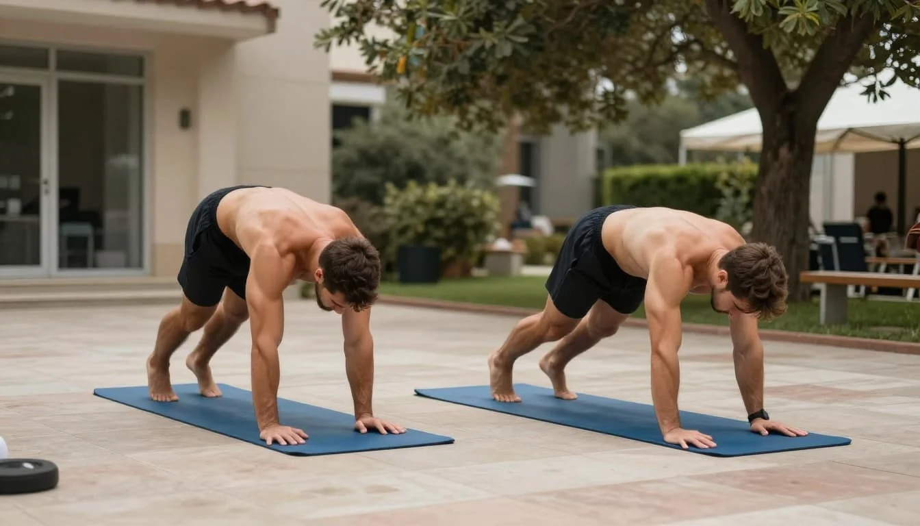 Πρόγραμμα Γυμναστηρίου για Αρχάριους: Full Body και Διατροφή 2026 1 A beginner man and woman in the gym perform a full body warm-up using light weights, with clean lighting, natural window light, and simple composition featuring exactly two people in realistic style.