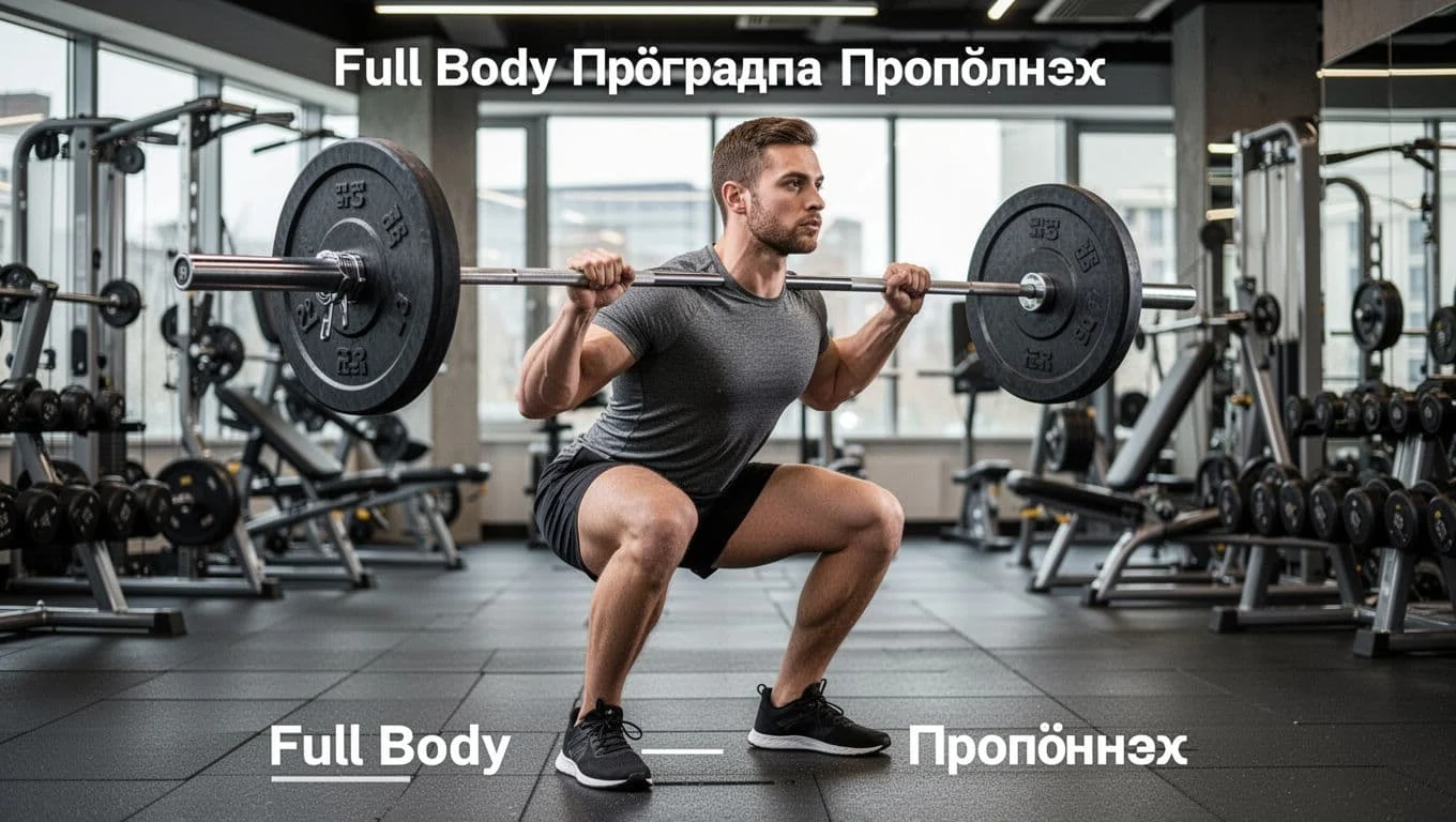 Τα 12 Καλύτερα High-Protein Τρόφιμα από Σούπερ Μάρκετ 3 Side profile of a fit person executing a barbell squat with perfect form in a modern gym, knees tracking over toes, straight back, natural lighting.