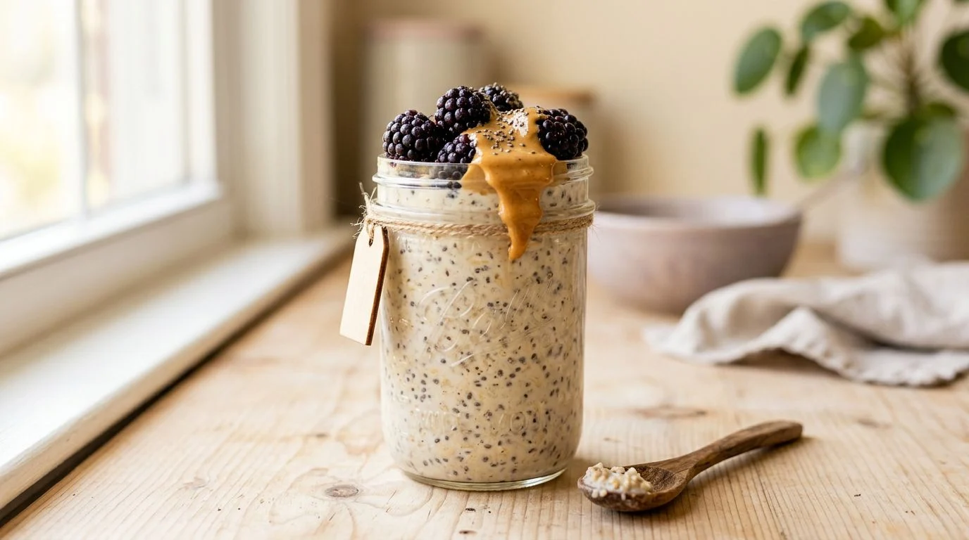 Overnight oats συνταγή με σμέουρα και φυστικοβούτυρο